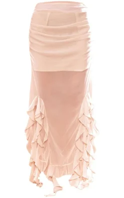 New PrettyLittleThing Chiffon Ruffle Detail Midaxi Skirt Cream
