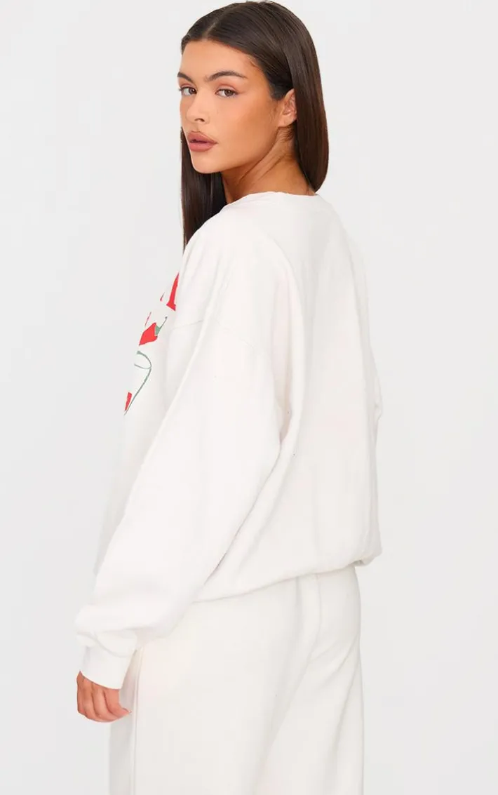 Cream Chilli Wine & Dine Printed Sweatshirt