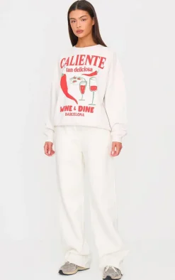 Cream Chilli Wine & Dine Printed Sweatshirt