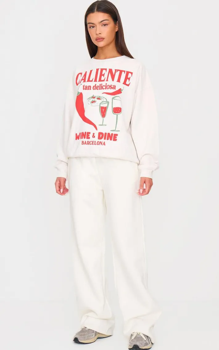 Cream Chilli Wine & Dine Printed Sweatshirt