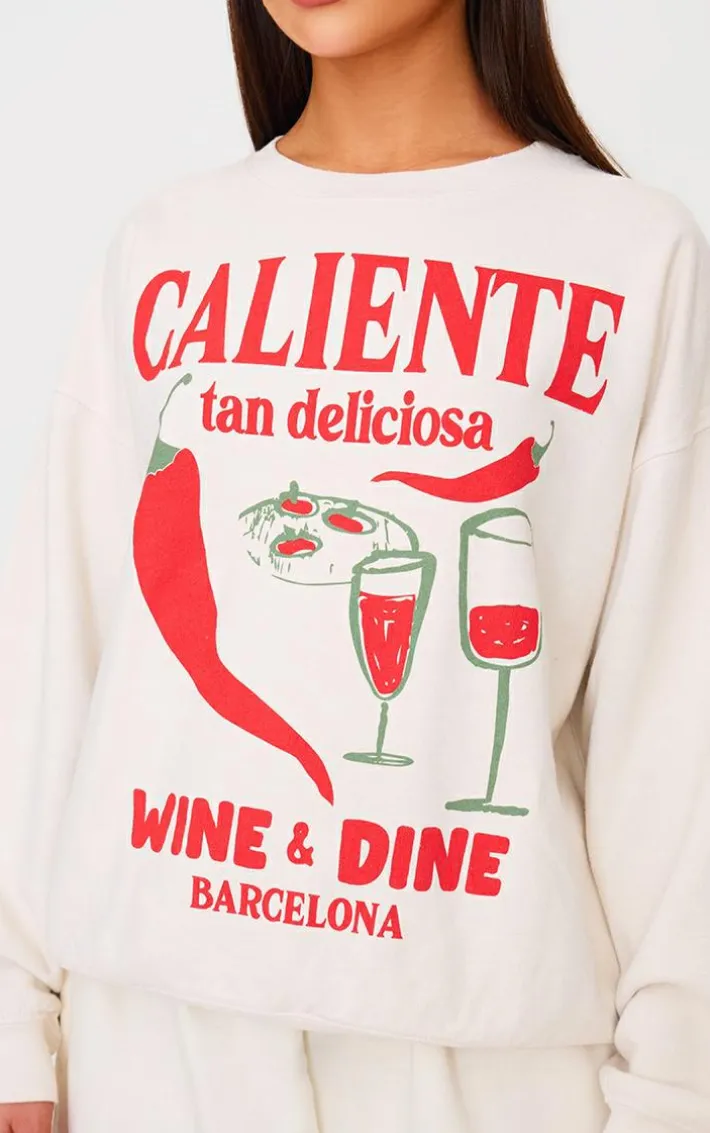 Cream Chilli Wine & Dine Printed Sweatshirt