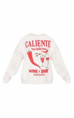 Cream Chilli Wine & Dine Printed Sweatshirt
