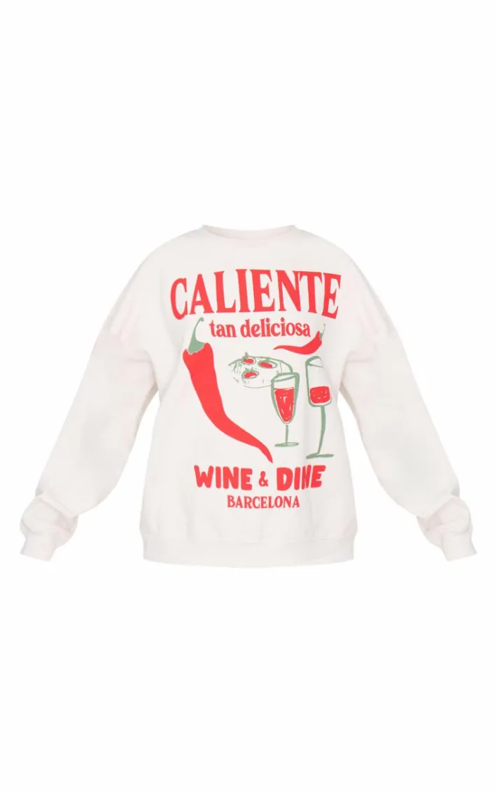 Cream Chilli Wine & Dine Printed Sweatshirt