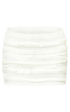 Hot PrettyLittleThing Chunky Raised Contrast Knit Mini Skirt Cream