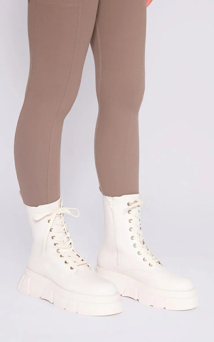 PrettyLittleThing Ankle Boots*Cleated Angled Chunky Sole Lace Up Ankle Boots