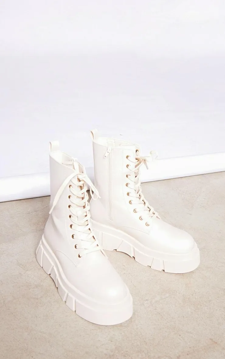 PrettyLittleThing Ankle Boots*Cleated Angled Chunky Sole Lace Up Ankle Boots