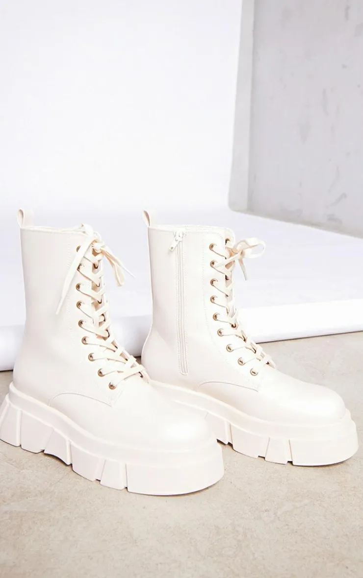 PrettyLittleThing Ankle Boots*Cleated Angled Chunky Sole Lace Up Ankle Boots