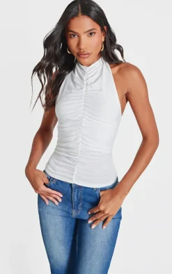 PrettyLittleThing Snatched*Contour Jersey Ruched Halterneck Long Top