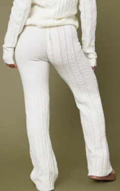 Cream Contrast Cable Knit Pants