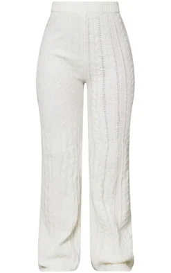 Cream Contrast Cable Knit Pants