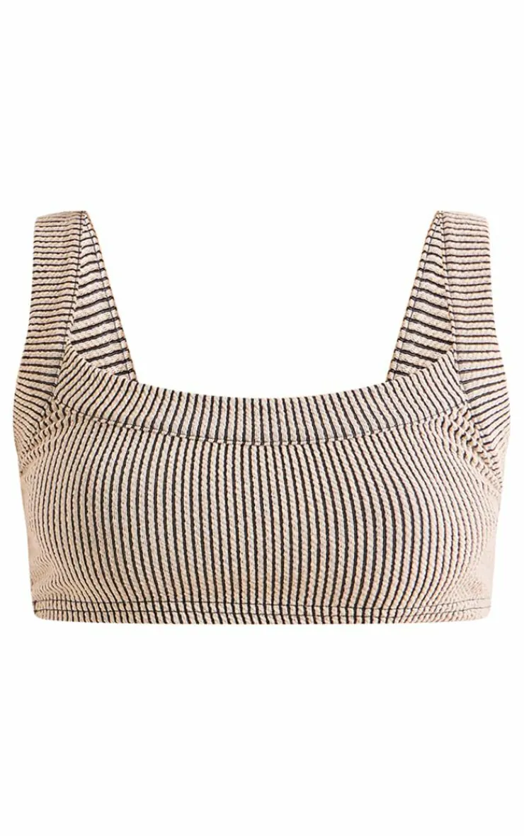 Best PrettyLittleThing Contrast Crinkle Rib Crop Top Cream