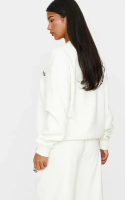Hot PrettyLittleThing Contrast Embroidered Saint Louis Oversize Sweatshirt Cream