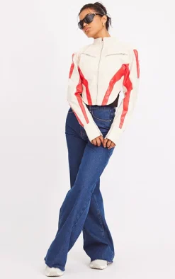 PrettyLittleThing Faux Leather Jackets*Contrast Panel Detail Dipped Front Faux Leather Jacket