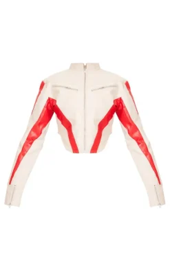 PrettyLittleThing Faux Leather Jackets*Contrast Panel Detail Dipped Front Faux Leather Jacket