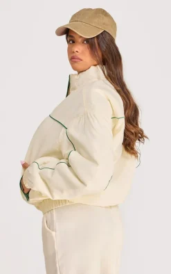 PrettyLittleThing Cream Sweatsuits*Contrast Piping Puffed Soft Touch Track Jacket