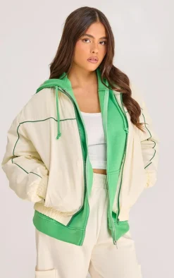 PrettyLittleThing Cream Sweatsuits*Contrast Piping Puffed Soft Touch Track Jacket
