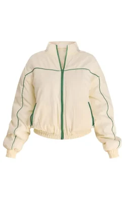 PrettyLittleThing Cream Sweatsuits*Contrast Piping Puffed Soft Touch Track Jacket