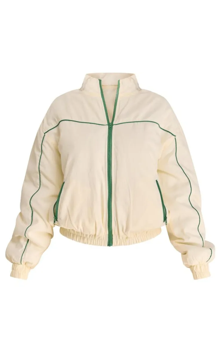 PrettyLittleThing Cream Sweatsuits*Contrast Piping Puffed Soft Touch Track Jacket