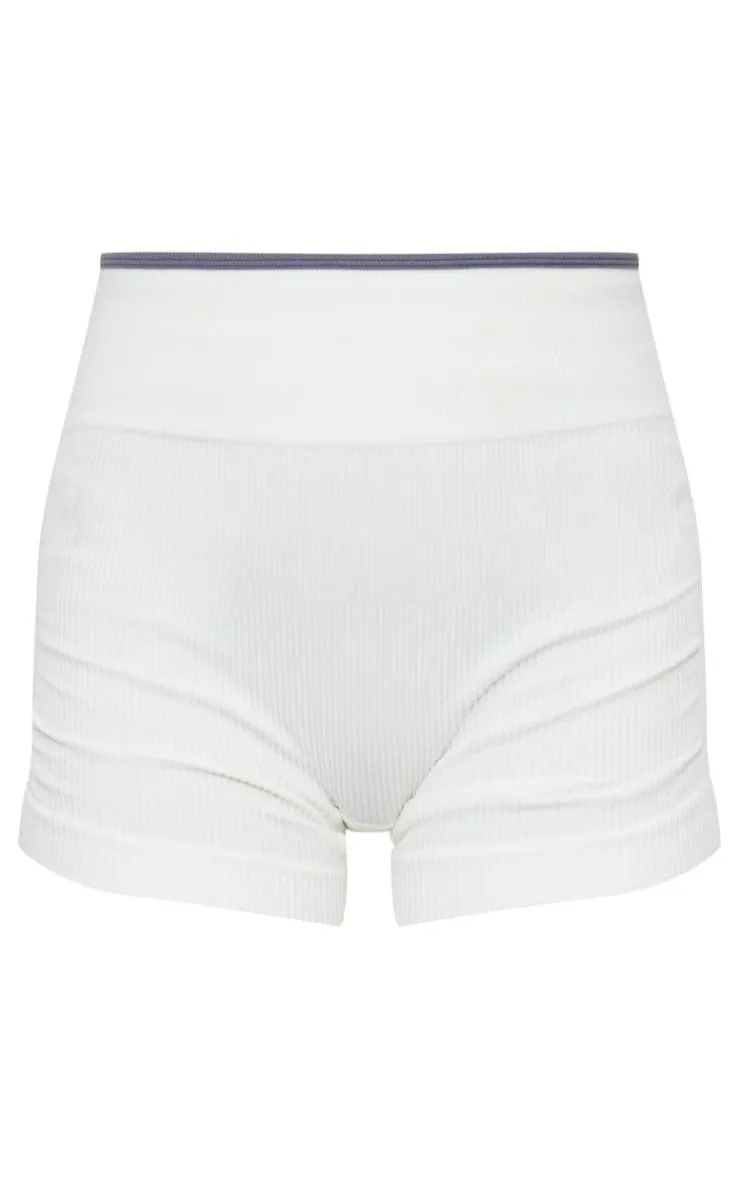 Best PrettyLittleThing Contrast Snatched Rib Ruched Side Hotpants Cream