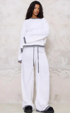 PrettyLittleThing Knitted Two Piece Sets*Contrast Stitch Detail Knit Drawstring Waist Pants