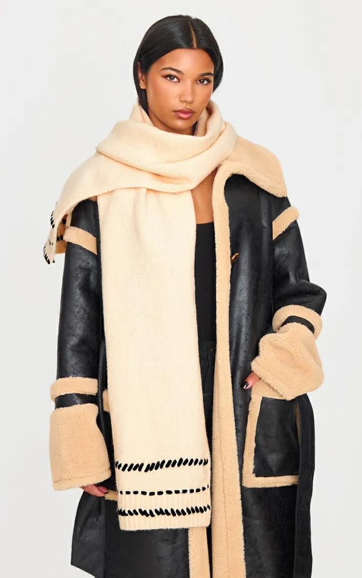 PrettyLittleThing Scarves & Gloves*Contrast Stitch Knit Scarf