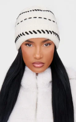 PrettyLittleThing Hats*Contrast Stitch Knit Beanie