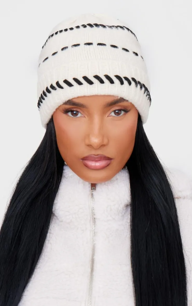PrettyLittleThing Hats*Contrast Stitch Knit Beanie