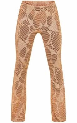 Cream Contrast Textured Rib Flare Beach Pants