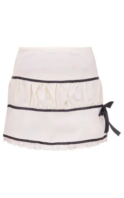 Cream Contrast Woven Bow Trim Mini Skirt