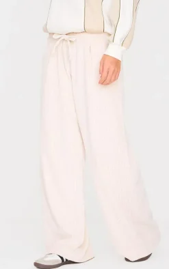 Cream Cord Low Rise Drawstring Wide Leg Pants
