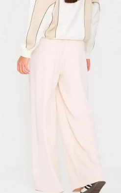 Cream Cord Low Rise Drawstring Wide Leg Pants
