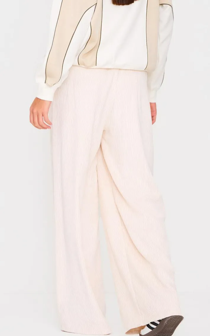 Cream Cord Low Rise Drawstring Wide Leg Pants