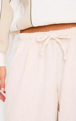 Cream Cord Low Rise Drawstring Wide Leg Pants