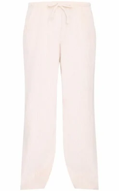 Cream Cord Low Rise Drawstring Wide Leg Pants