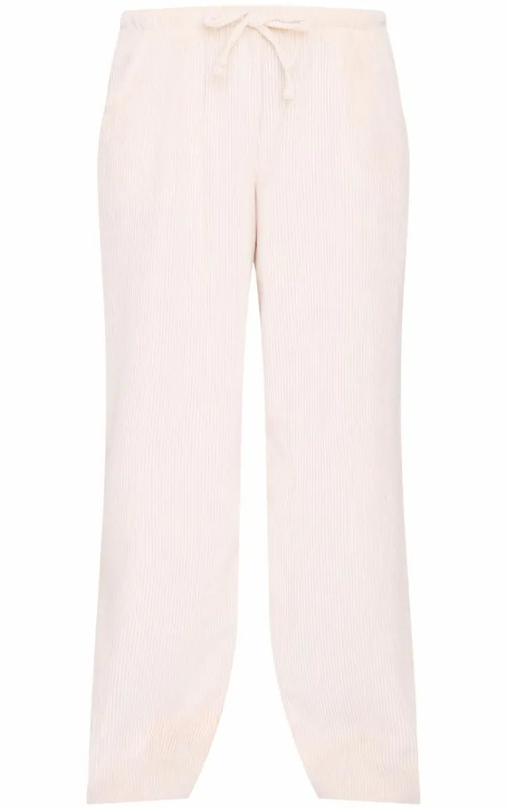 Cream Cord Low Rise Drawstring Wide Leg Pants