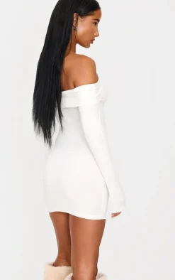 Cotton Bardot Fold Over Mini Dress-PrettyLittleThing Online