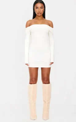 Cotton Bardot Fold Over Mini Dress-PrettyLittleThing Online