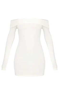 Cotton Bardot Fold Over Mini Dress-PrettyLittleThing Online