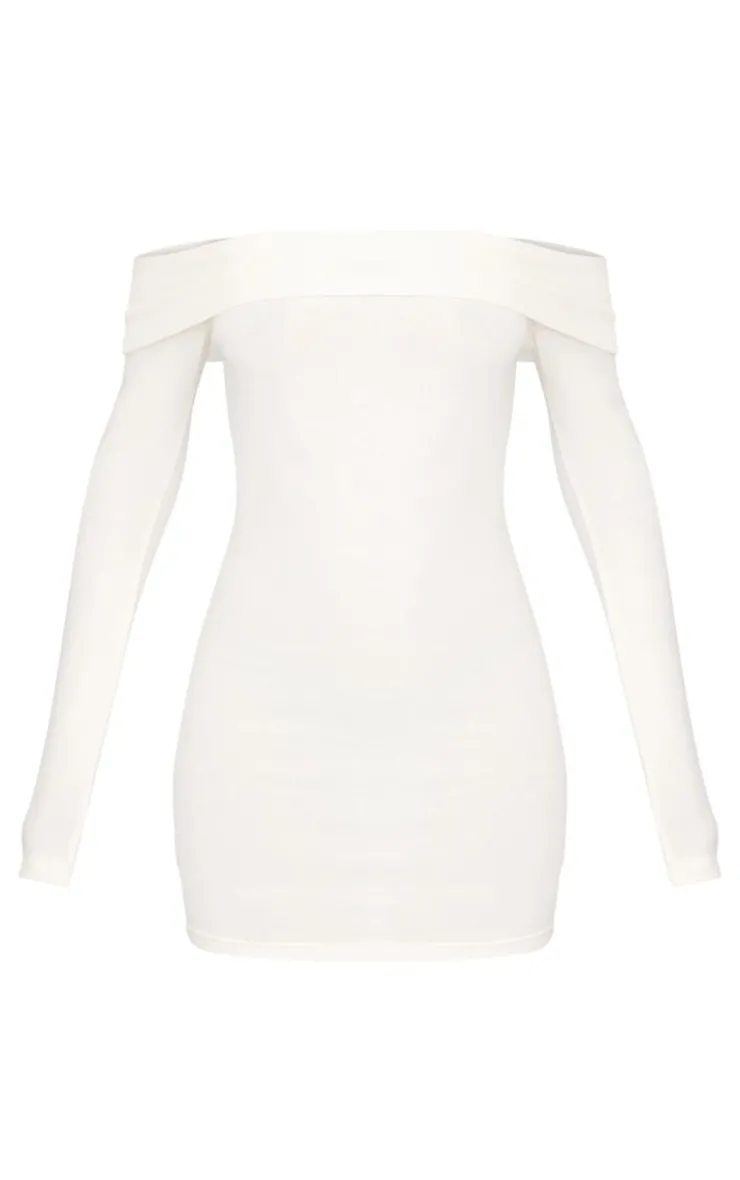 Cotton Bardot Fold Over Mini Dress-PrettyLittleThing Online
