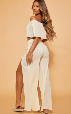 Cream Crepe Bardot Crop Beach Set