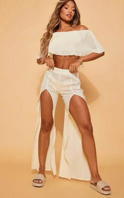 Cream Crepe Bardot Crop Beach Set