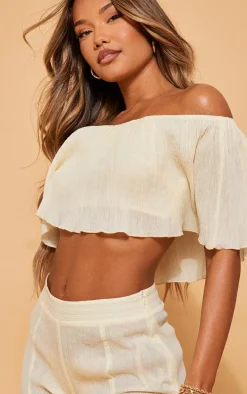 Cream Crepe Bardot Crop Beach Set
