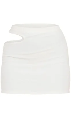 Outlet PrettyLittleThing Crinkle Rib Cut Out Waist Mini Skirt Cream