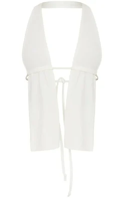 Online PrettyLittleThing Crinkle Rib Halterneck Bralet Cream