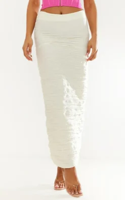 Cream Crinkle Satin Midaxi Skirt