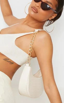 PrettyLittleThing Shoulder Bags*Croc Crescent Mixed Chain Strap Shoulder Bag