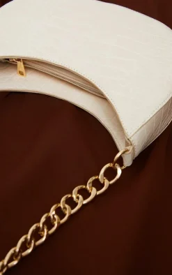PrettyLittleThing Shoulder Bags*Croc Crescent Mixed Chain Strap Shoulder Bag
