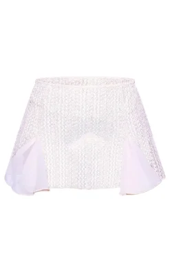 Cream Crochet Chiffon Mini Beach Skirt