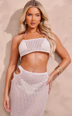 Cream Crochet Cut Out Bandeau Beach Top
