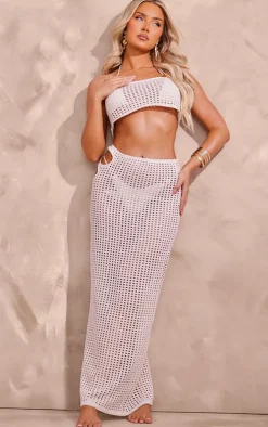 Cream Crochet Cut Out Bandeau Beach Top